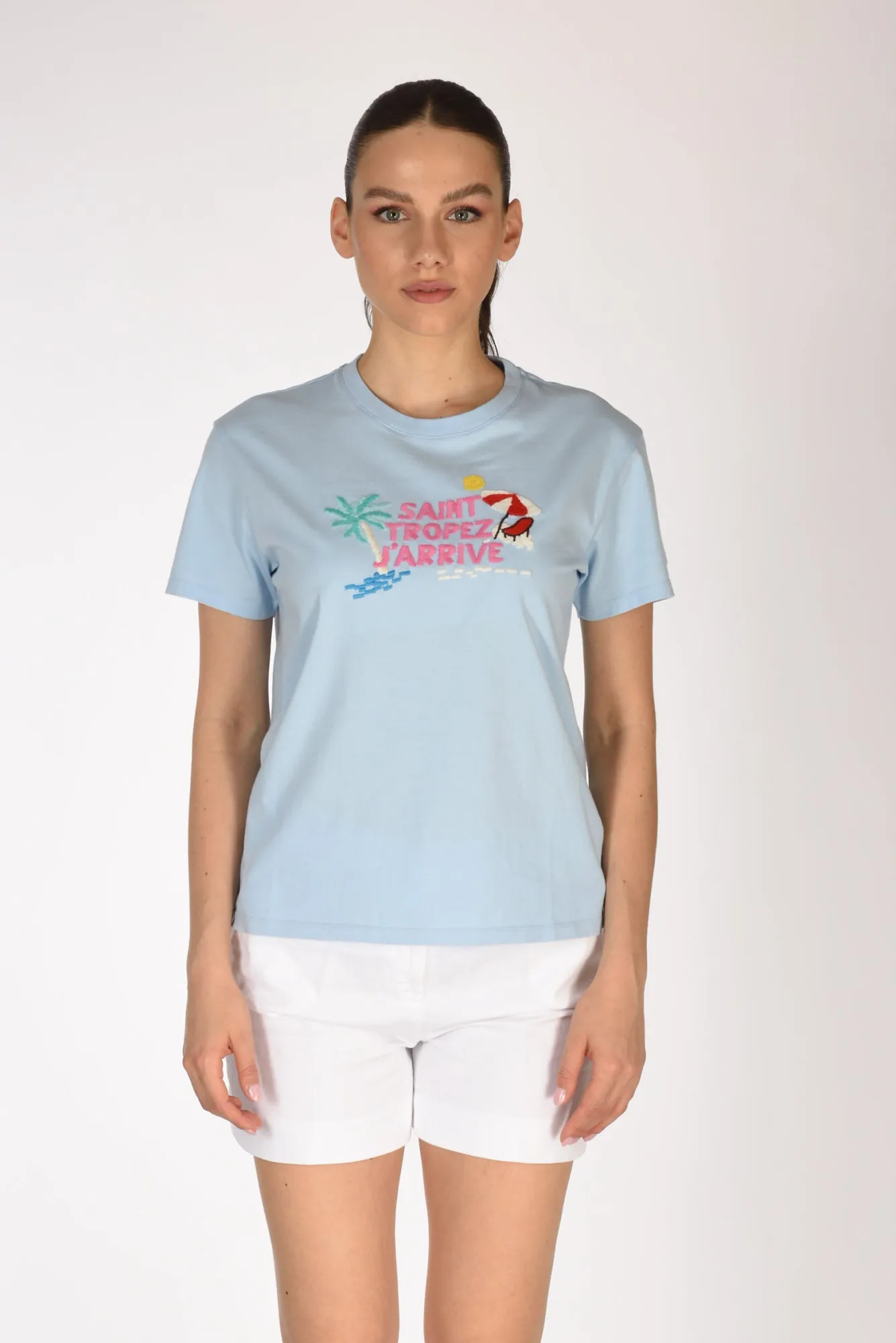 Mc2 Saint Barth Tshirt Scritta Azzurro Donna