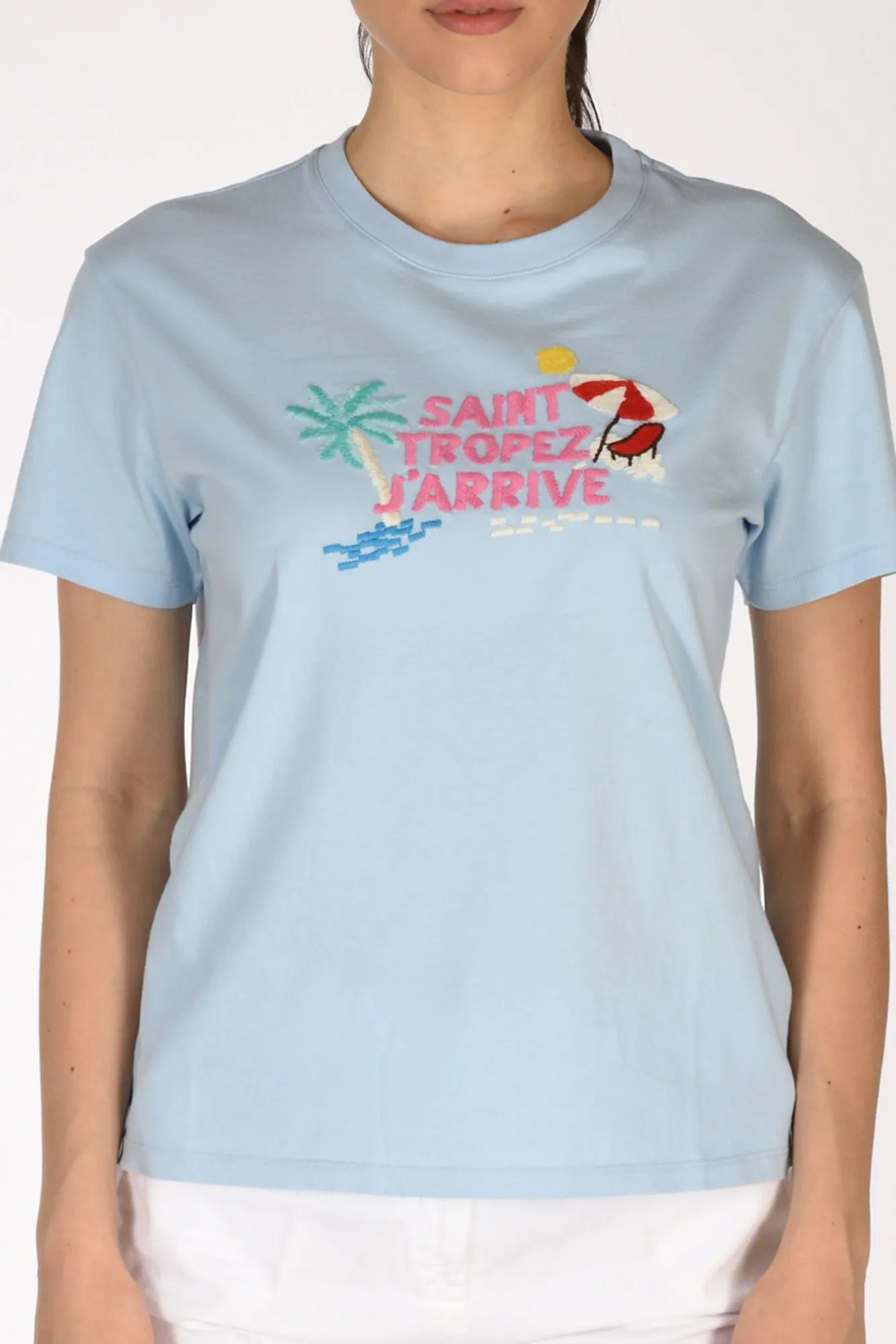 Mc2 Saint Barth Tshirt Scritta Azzurro Donna