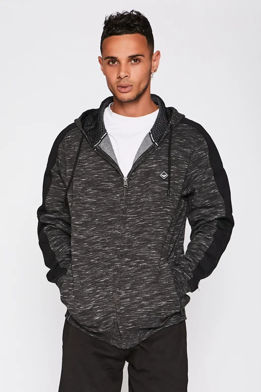 Mens Black Space Dye Zip Through Hoody