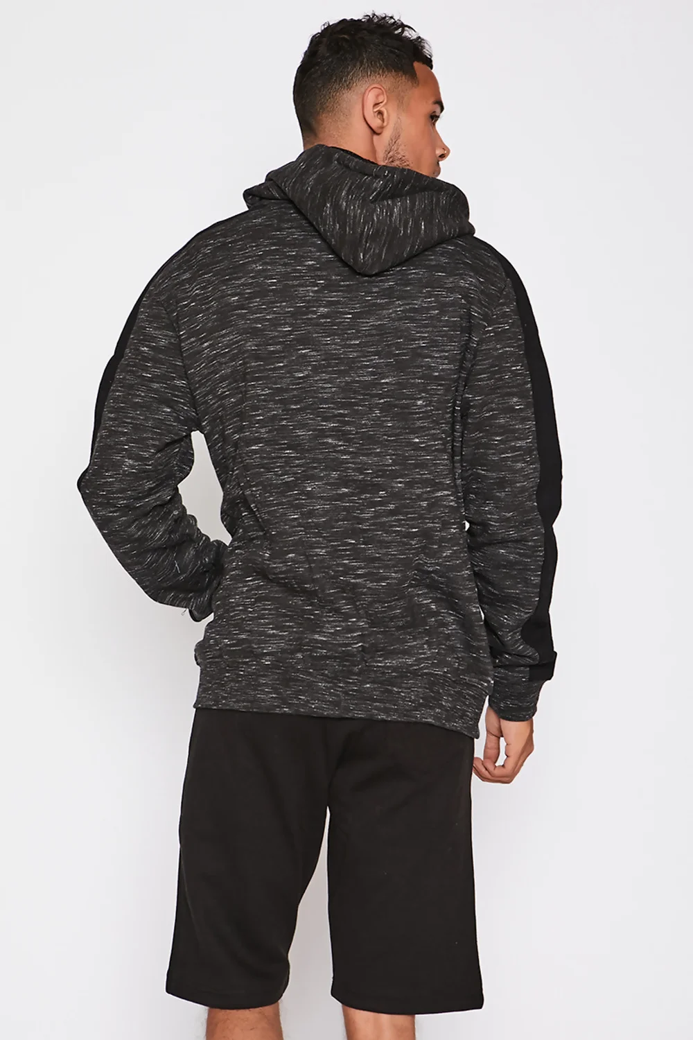 Mens Black Space Dye Zip Through Hoody