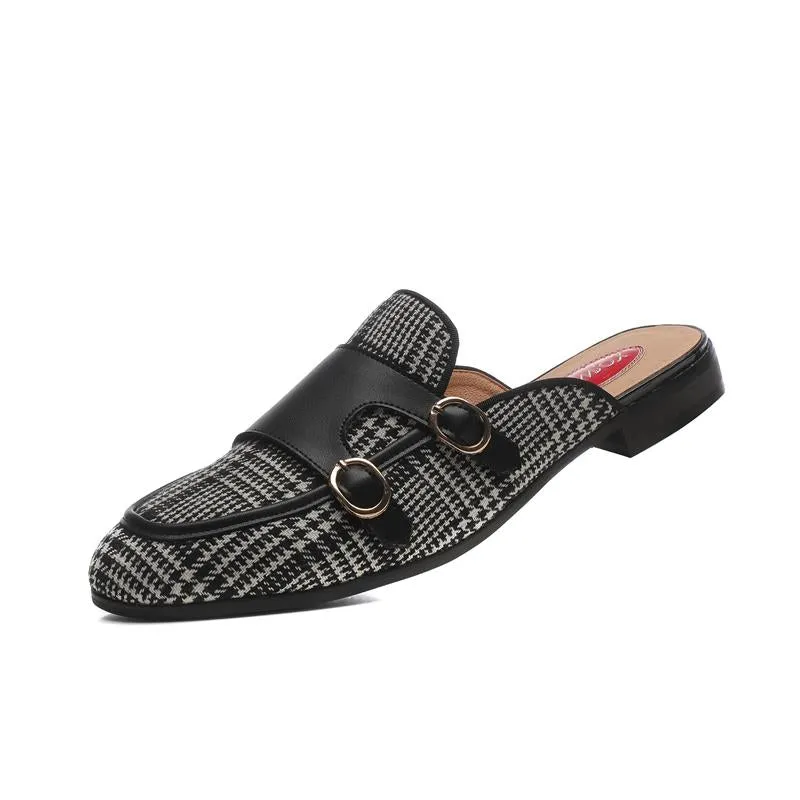 Men's Checkered Pattern Buckle Element Casual Partywear Slippers