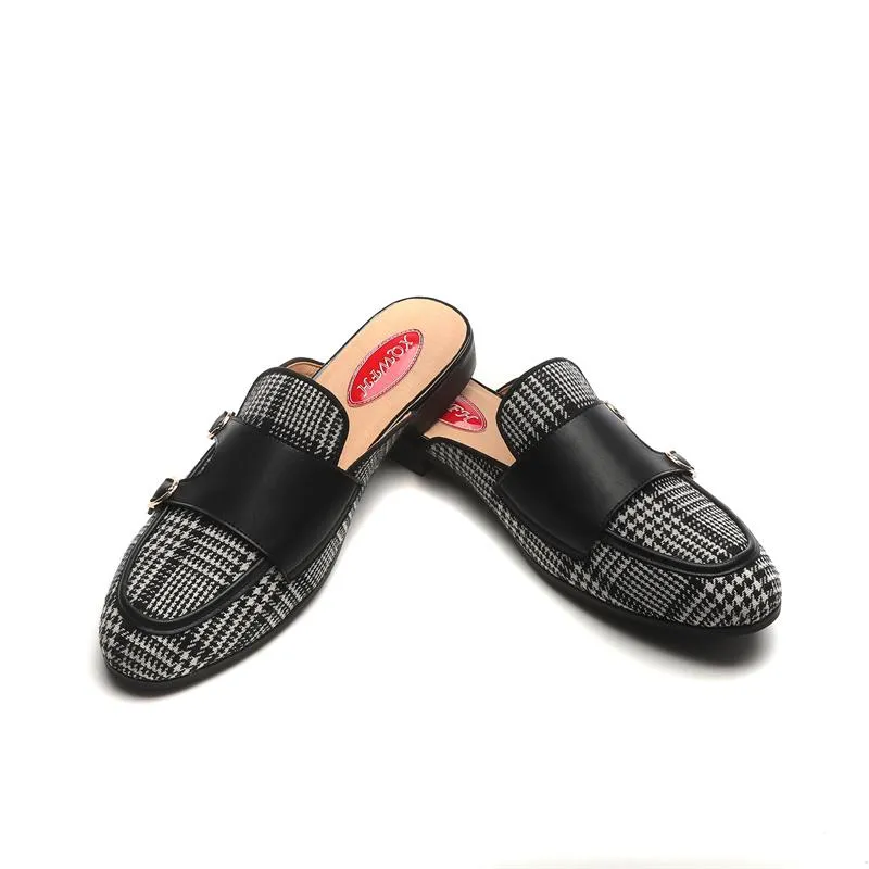 Men's Checkered Pattern Buckle Element Casual Partywear Slippers