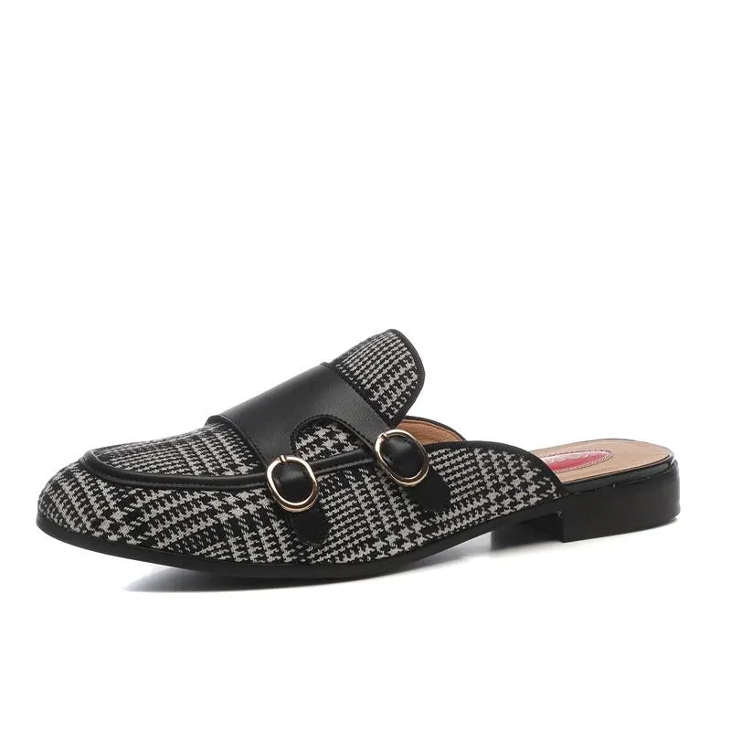 Men's Checkered Pattern Buckle Element Casual Partywear Slippers