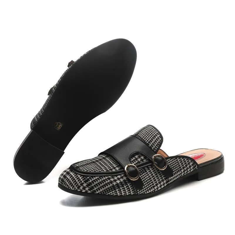 Men's Checkered Pattern Buckle Element Casual Partywear Slippers