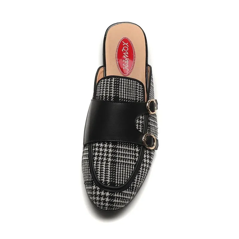 Men's Checkered Pattern Buckle Element Casual Partywear Slippers