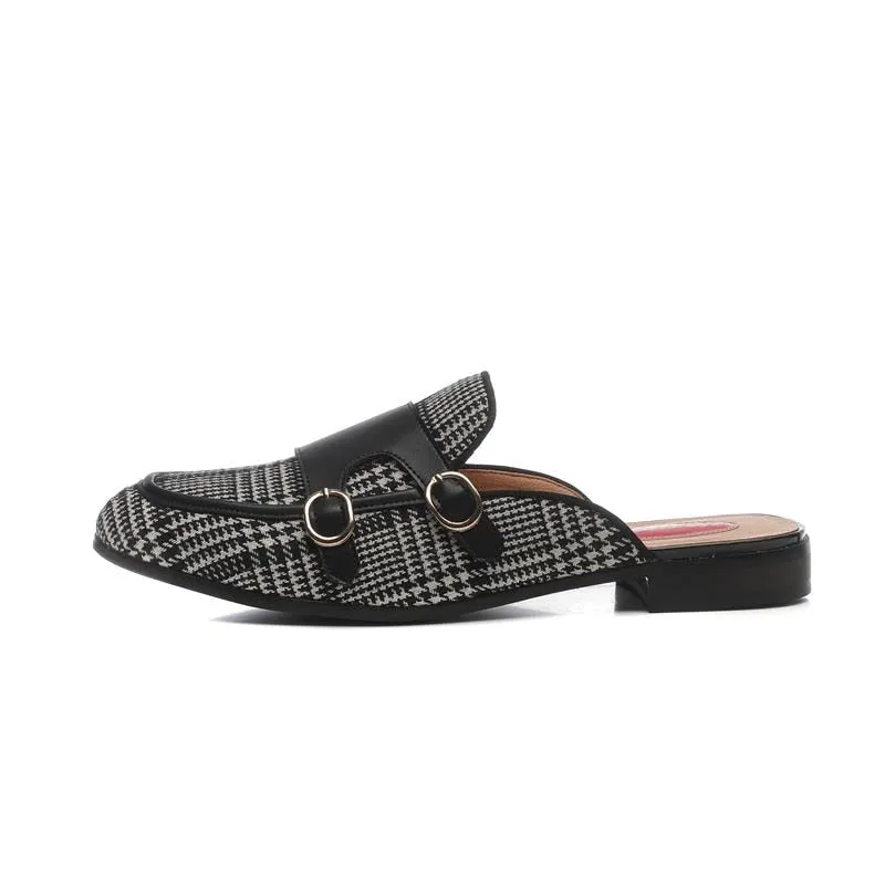 Men's Checkered Pattern Buckle Element Casual Partywear Slippers