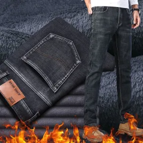 Men's Denim Casual Winter Solid Pattern Stretch Straight-Leg Trousers