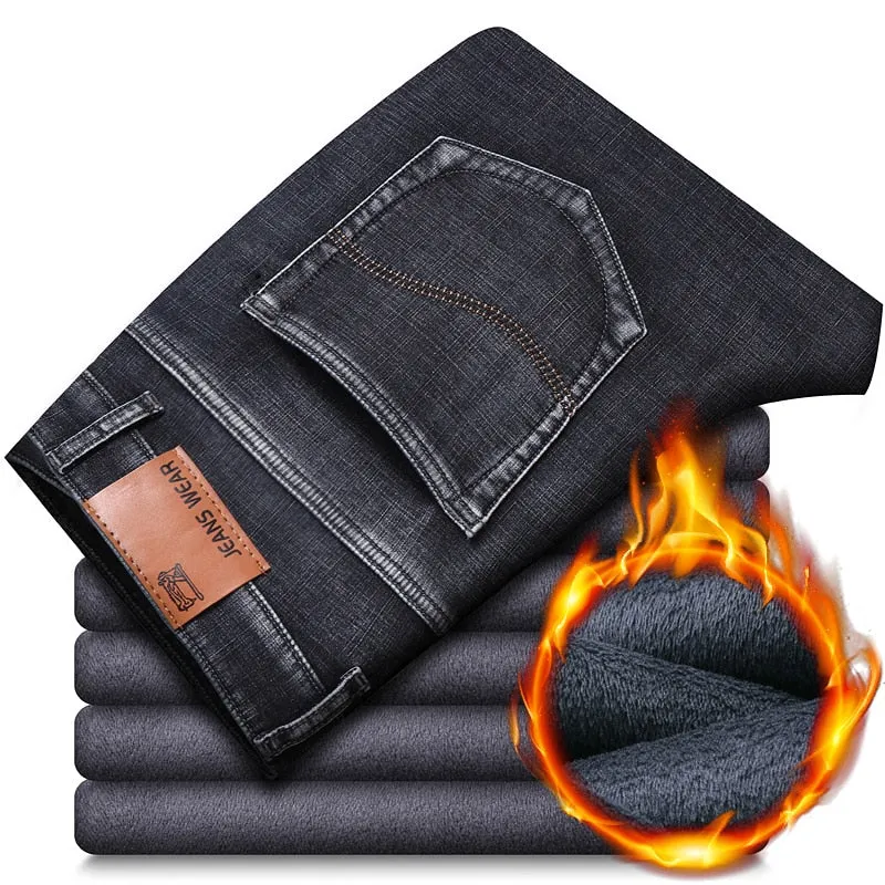 Men's Denim Casual Winter Solid Pattern Stretch Straight-Leg Trousers