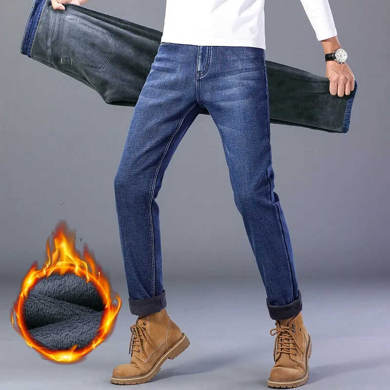 Men's Denim Casual Winter Solid Pattern Stretch Straight-Leg Trousers