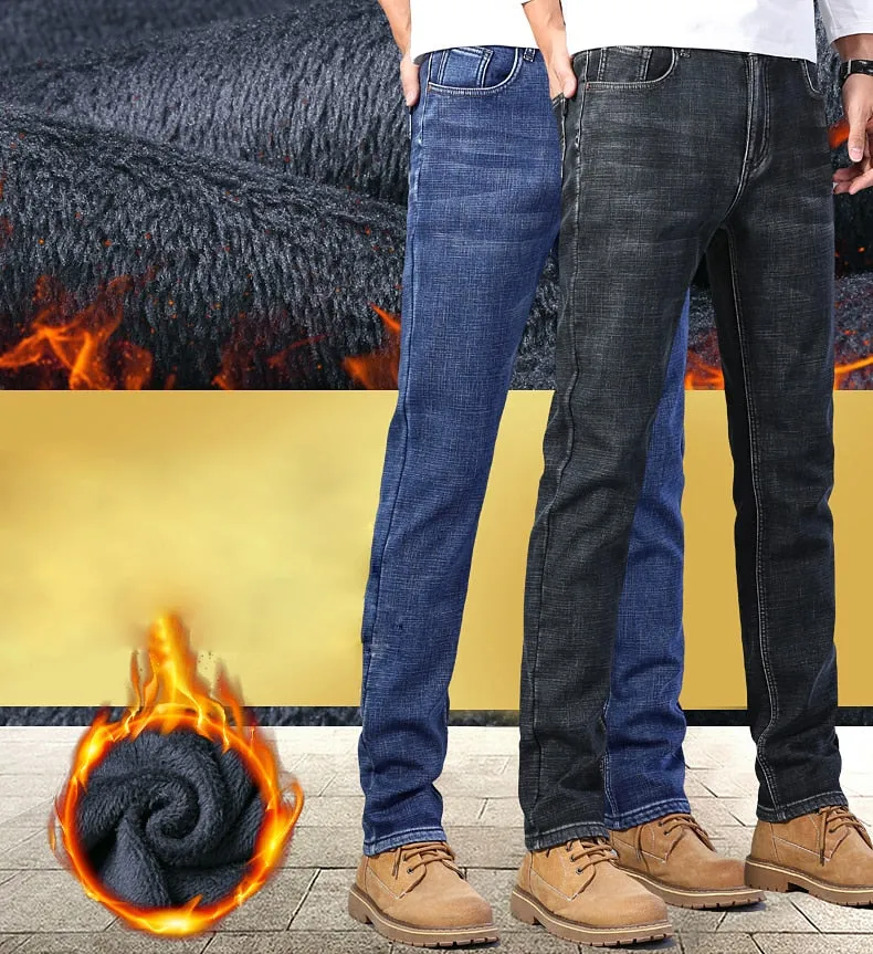 Men's Denim Casual Winter Solid Pattern Stretch Straight-Leg Trousers