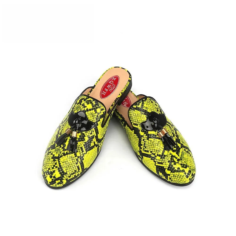 Men's Handmade Street Style Snake Printed Pattern Fringe Partywear Slippers