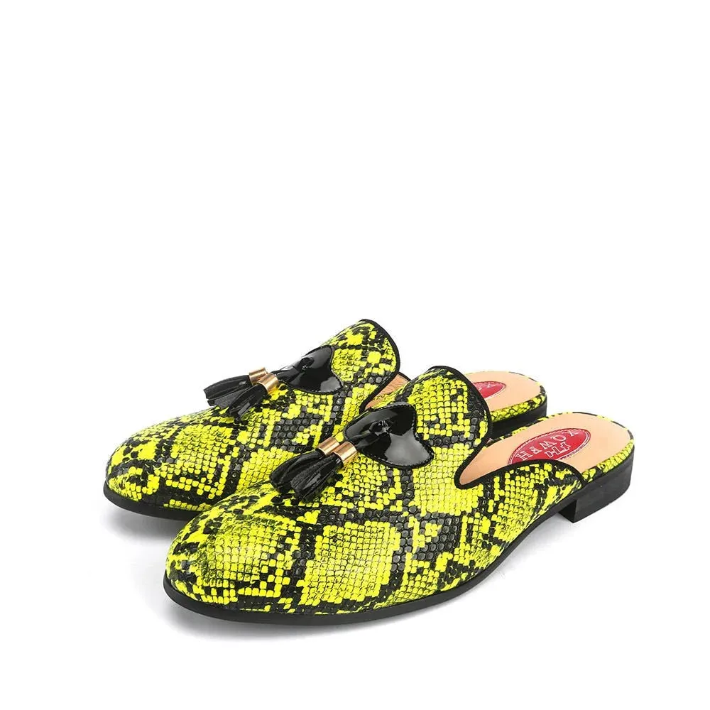 Men's Handmade Street Style Snake Printed Pattern Fringe Partywear Slippers