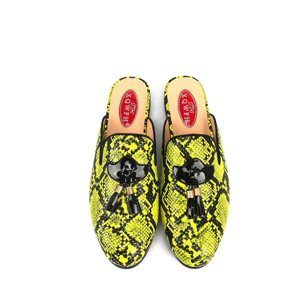 Men's Handmade Street Style Snake Printed Pattern Fringe Partywear Slippers