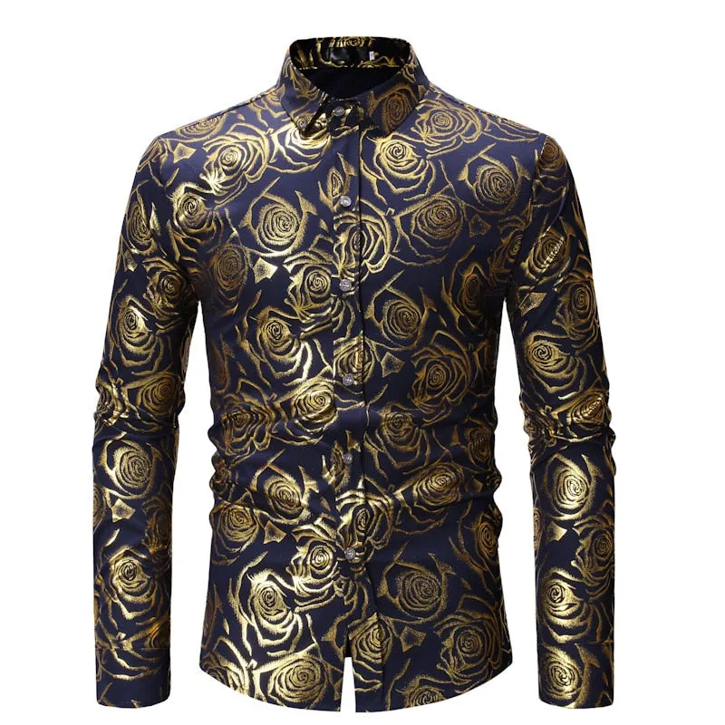 Men's Luxury Casual Floral Pattern Partywear Wedding Long Sleeve Shirt