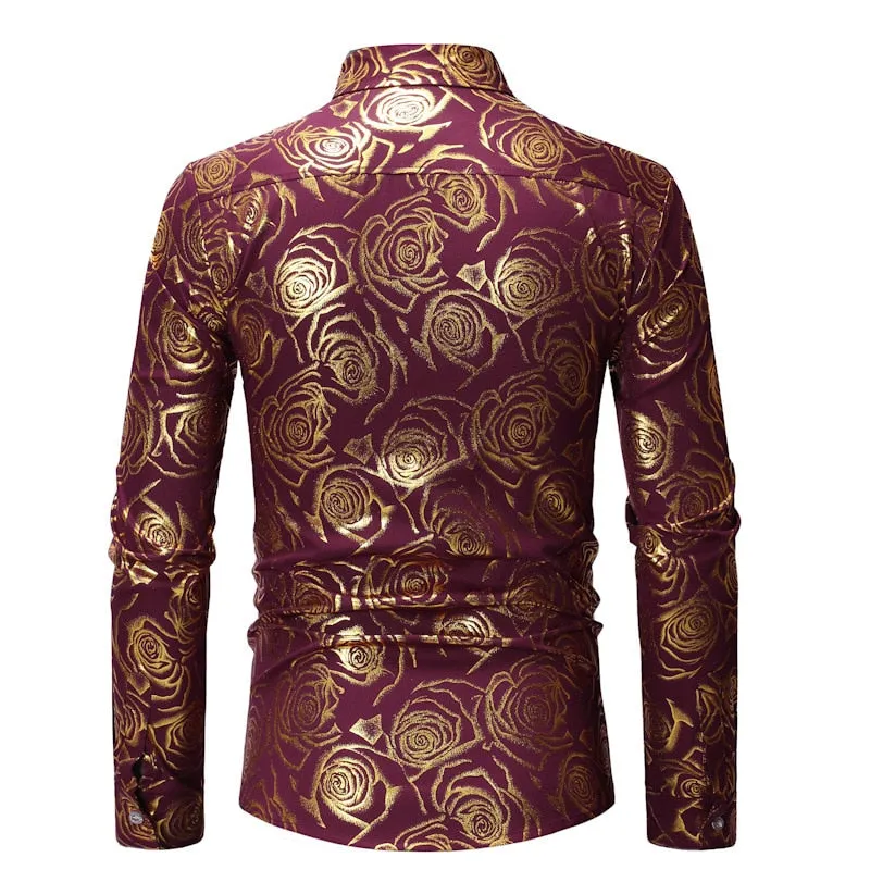 Men's Luxury Casual Floral Pattern Partywear Wedding Long Sleeve Shirt