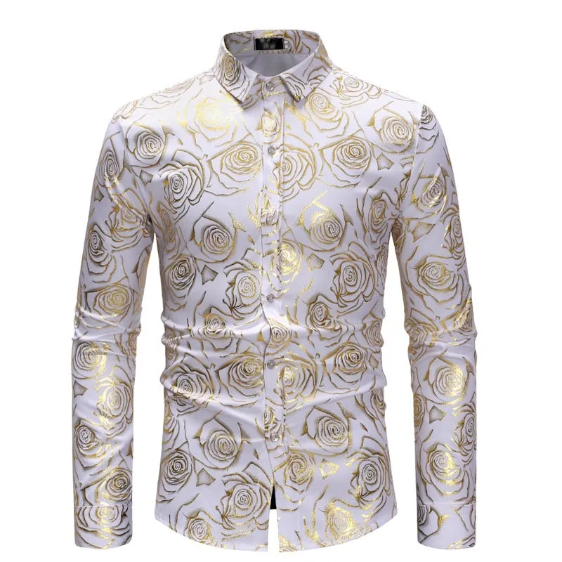 Men's Luxury Casual Floral Pattern Partywear Wedding Long Sleeve Shirt