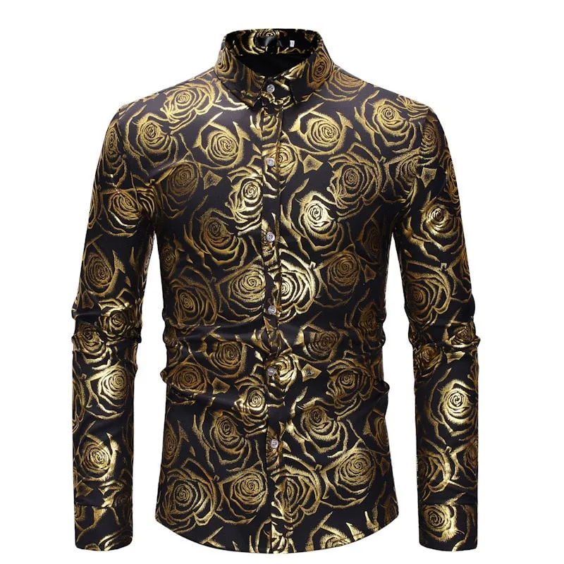 Men's Luxury Casual Floral Pattern Partywear Wedding Long Sleeve Shirt