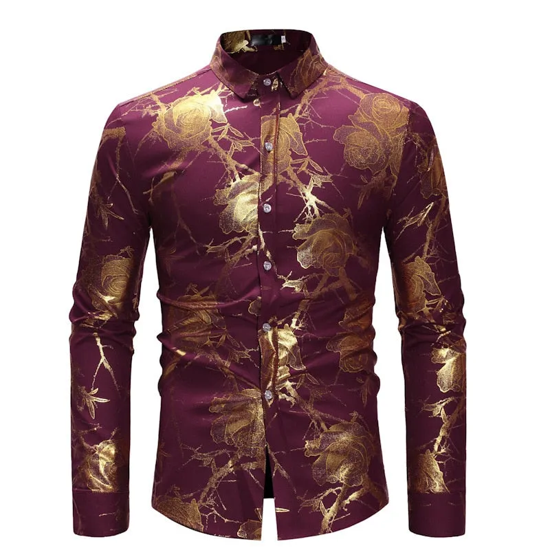 Men's Luxury Casual Floral Pattern Partywear Wedding Long Sleeve Shirt