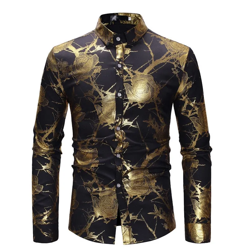 Men's Luxury Casual Floral Pattern Partywear Wedding Long Sleeve Shirt