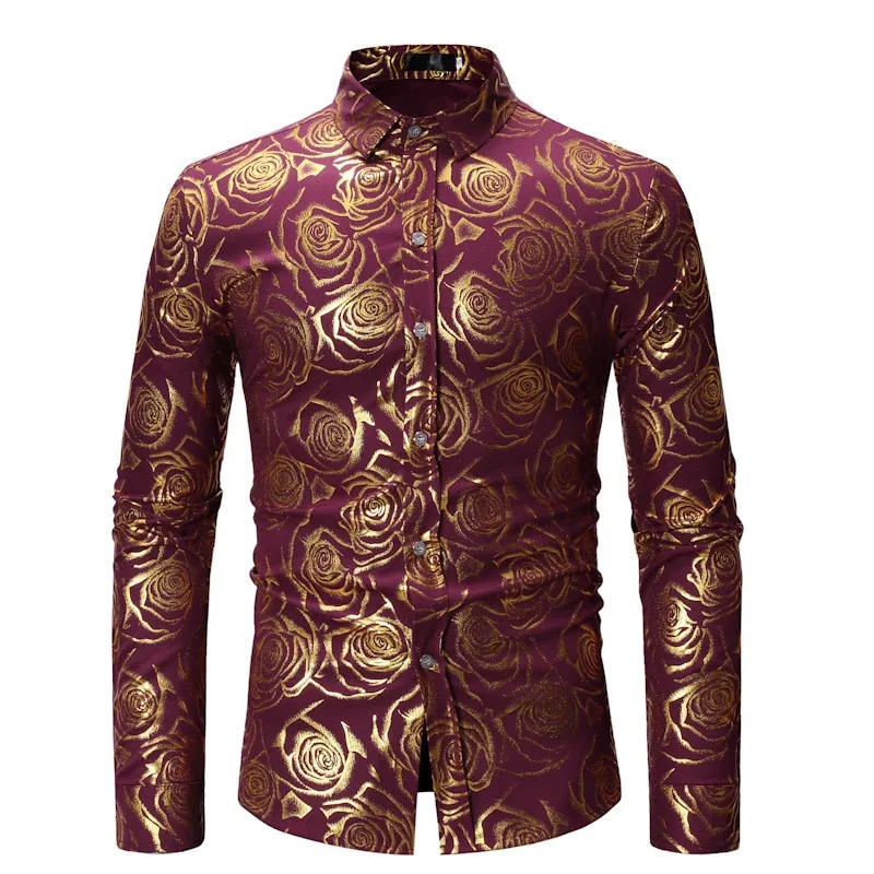 Men's Luxury Casual Floral Pattern Partywear Wedding Long Sleeve Shirt