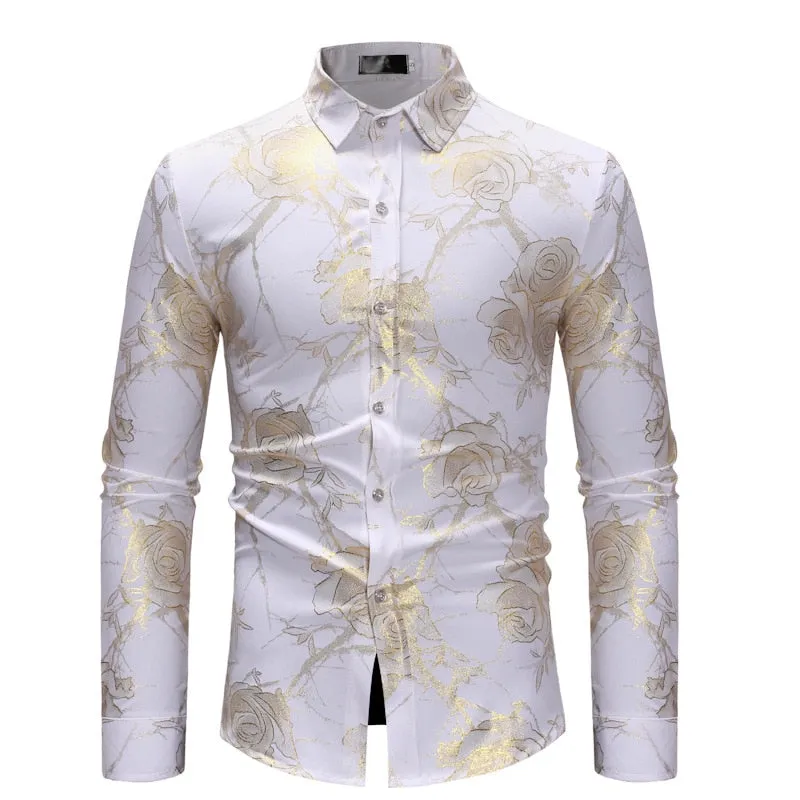 Men's Luxury Casual Floral Pattern Partywear Wedding Long Sleeve Shirt