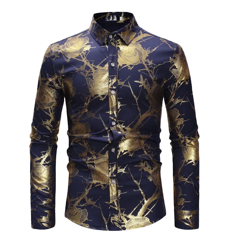 Men's Luxury Casual Floral Pattern Partywear Wedding Long Sleeve Shirt