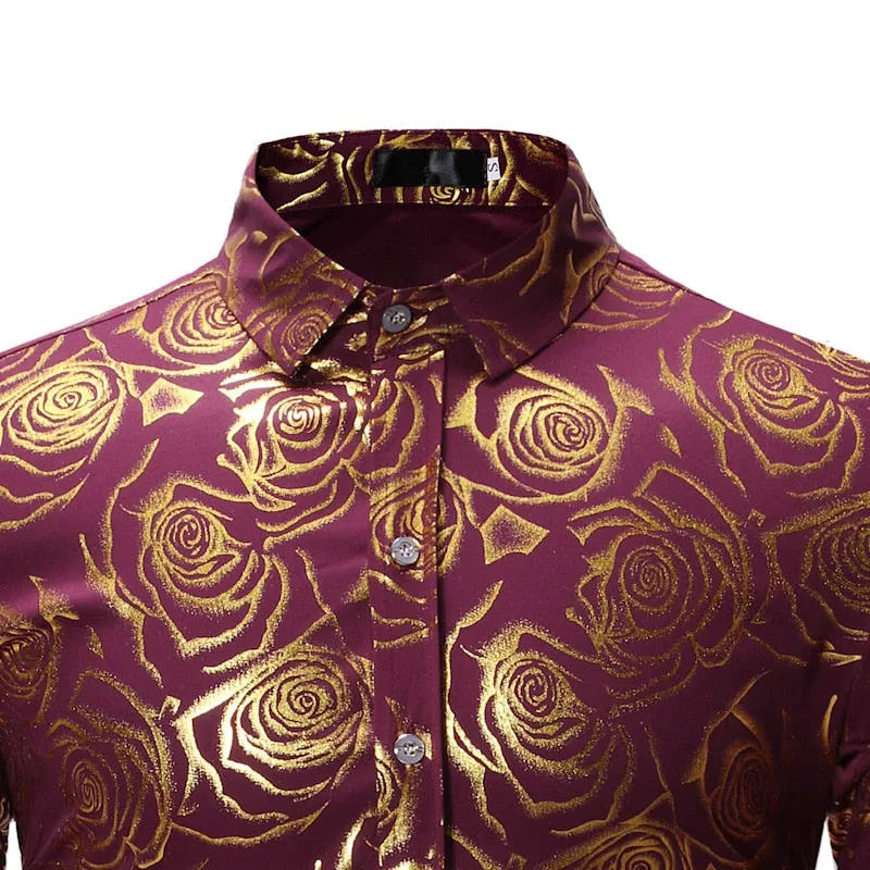 Men's Luxury Casual Floral Pattern Partywear Wedding Long Sleeve Shirt