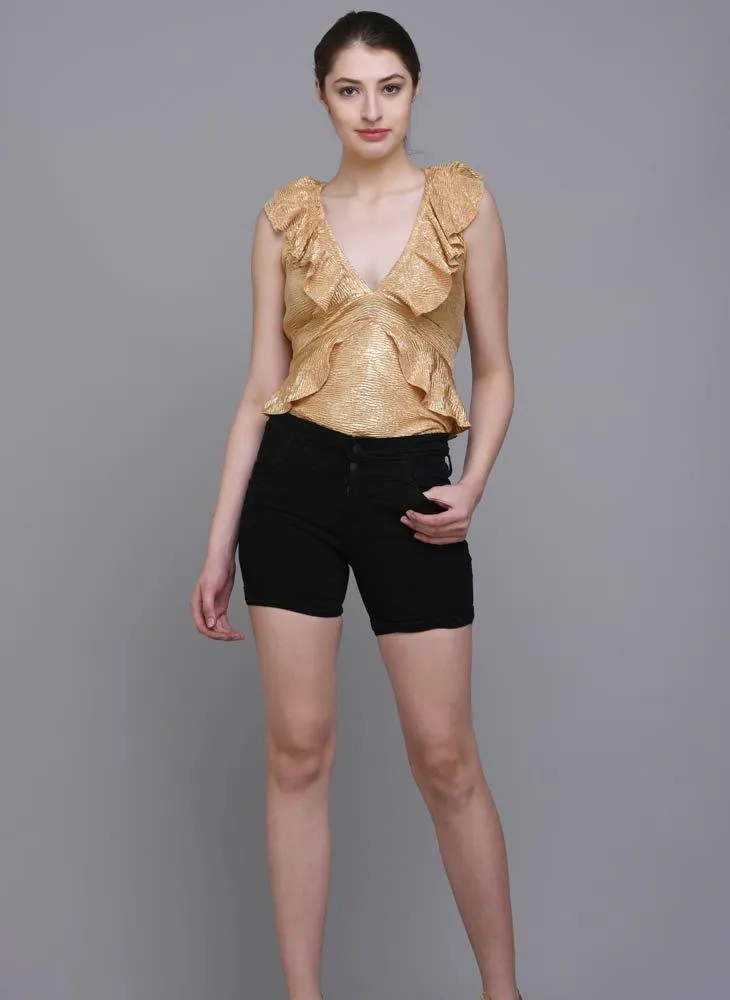 Metallic Textured Frill Bodysuit