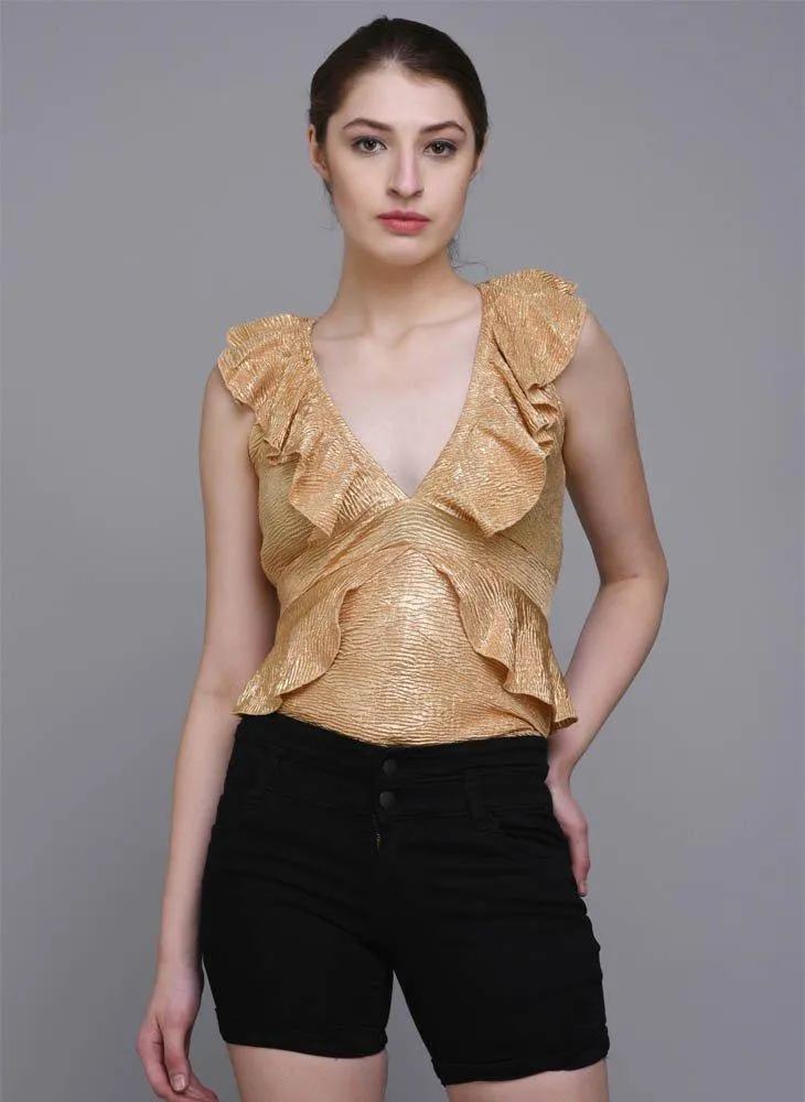 Metallic Textured Frill Bodysuit