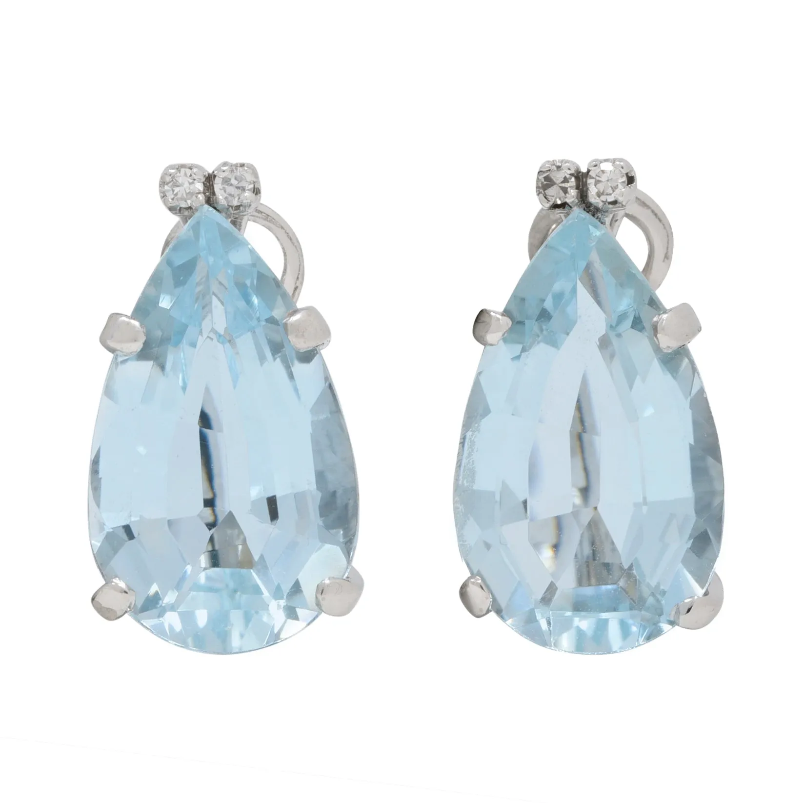 Mid-Century 9.30 CTW Aquamarine Diamond Platinum Vintage Earrings