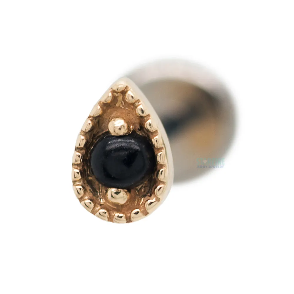 Millgrain Pear Threaded End in Gold with Stone Cabochon