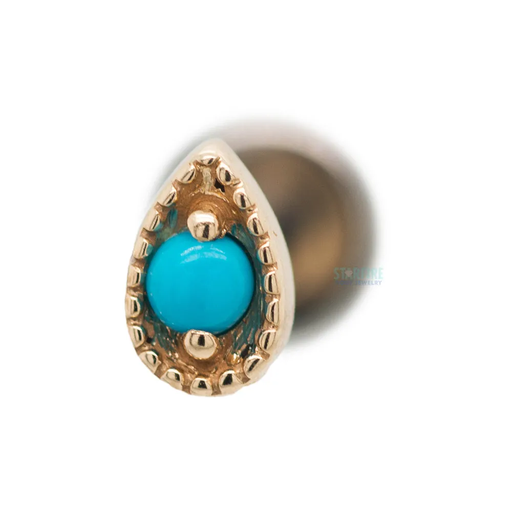 Millgrain Pear Threaded End in Gold with Stone Cabochon