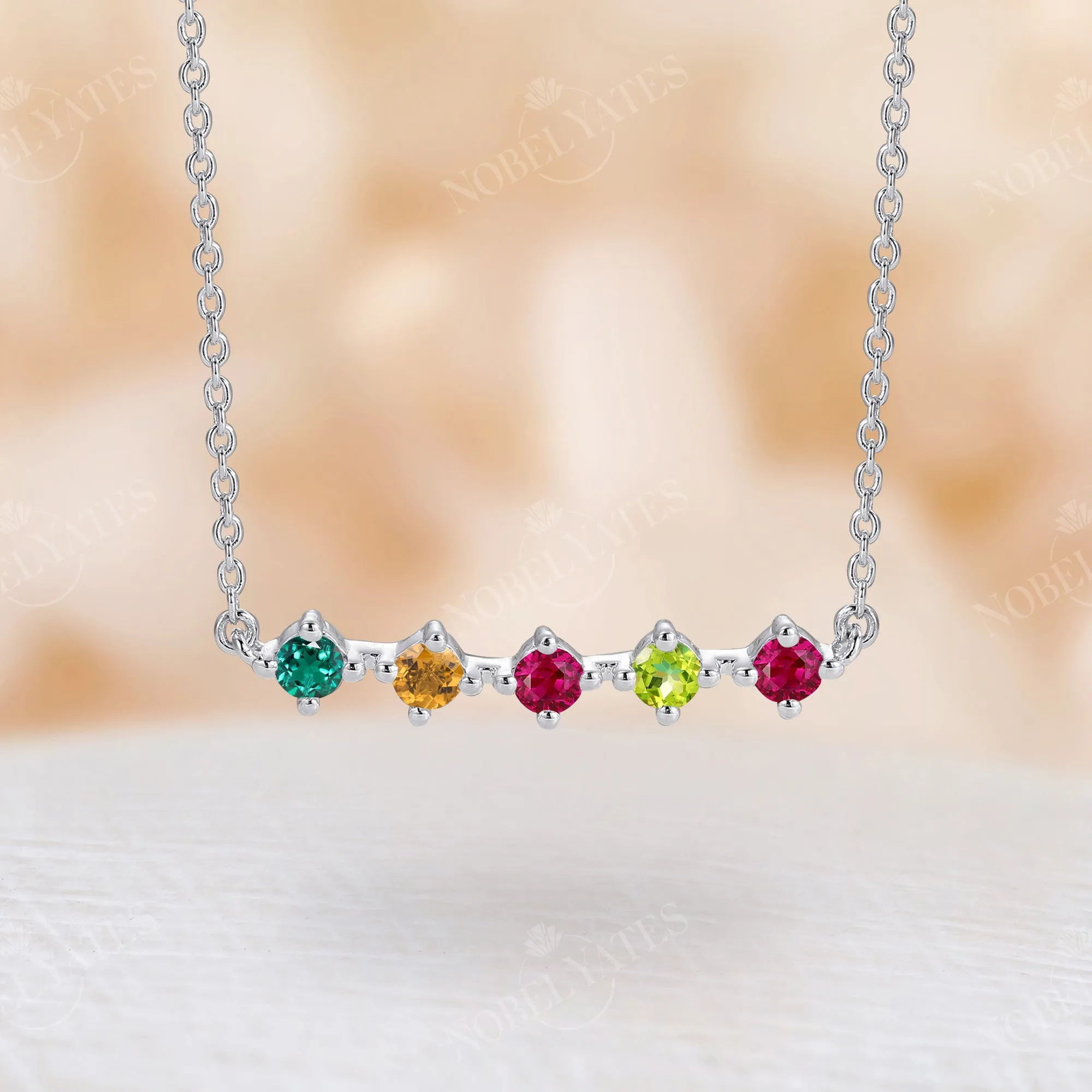 Minimalist Five Stone Custom Birthstone Family Necklace