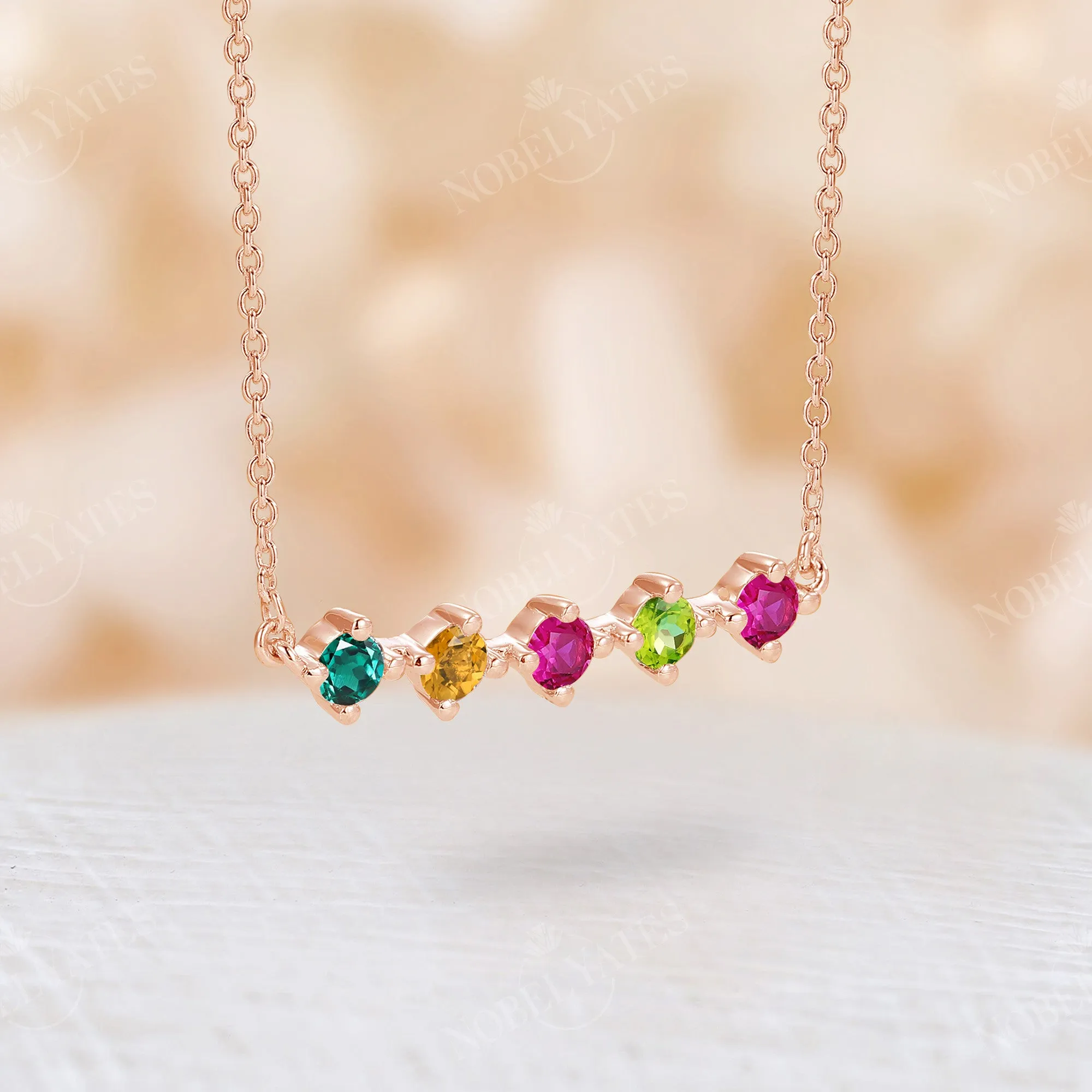 Minimalist Five Stone Custom Birthstone Family Necklace