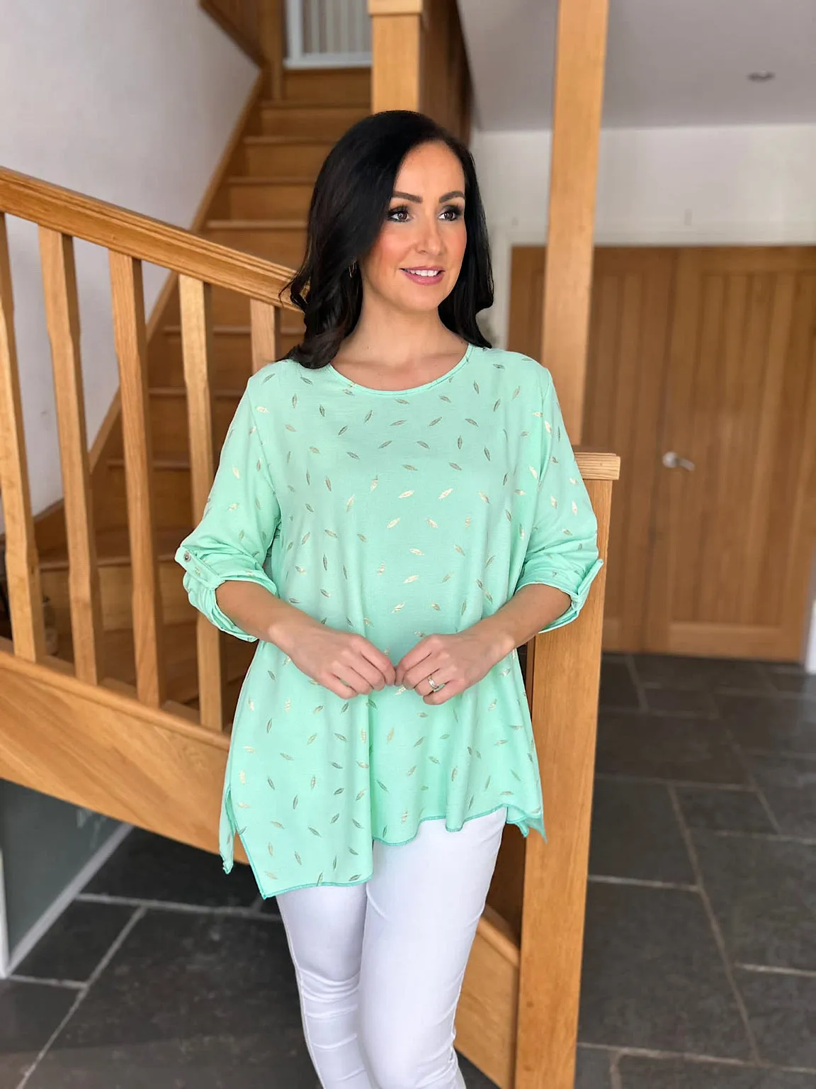 Mint Gold Leaf Blouse Gina