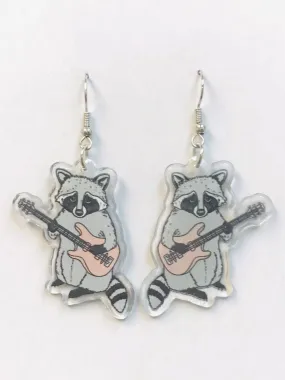 Music Racoon Earrings, Guitar Racoon Earring