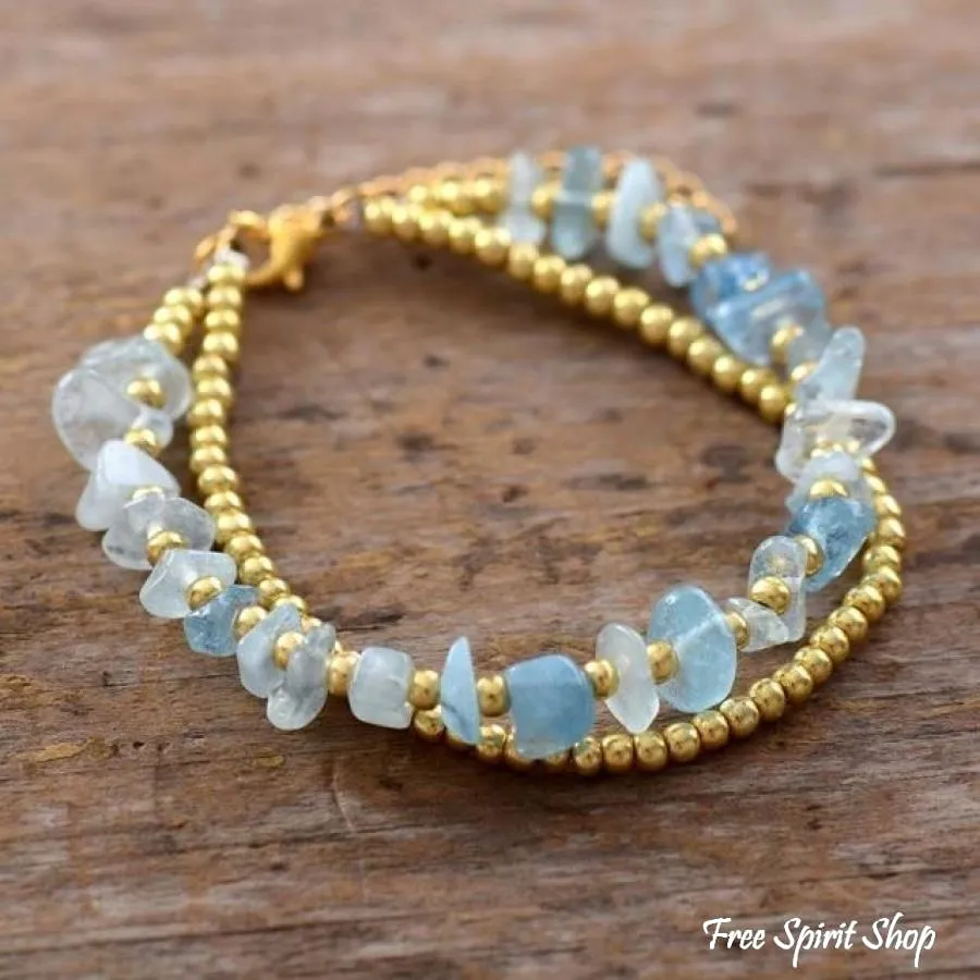 Natural Aquamarine & Quartz Beaded Bracelet