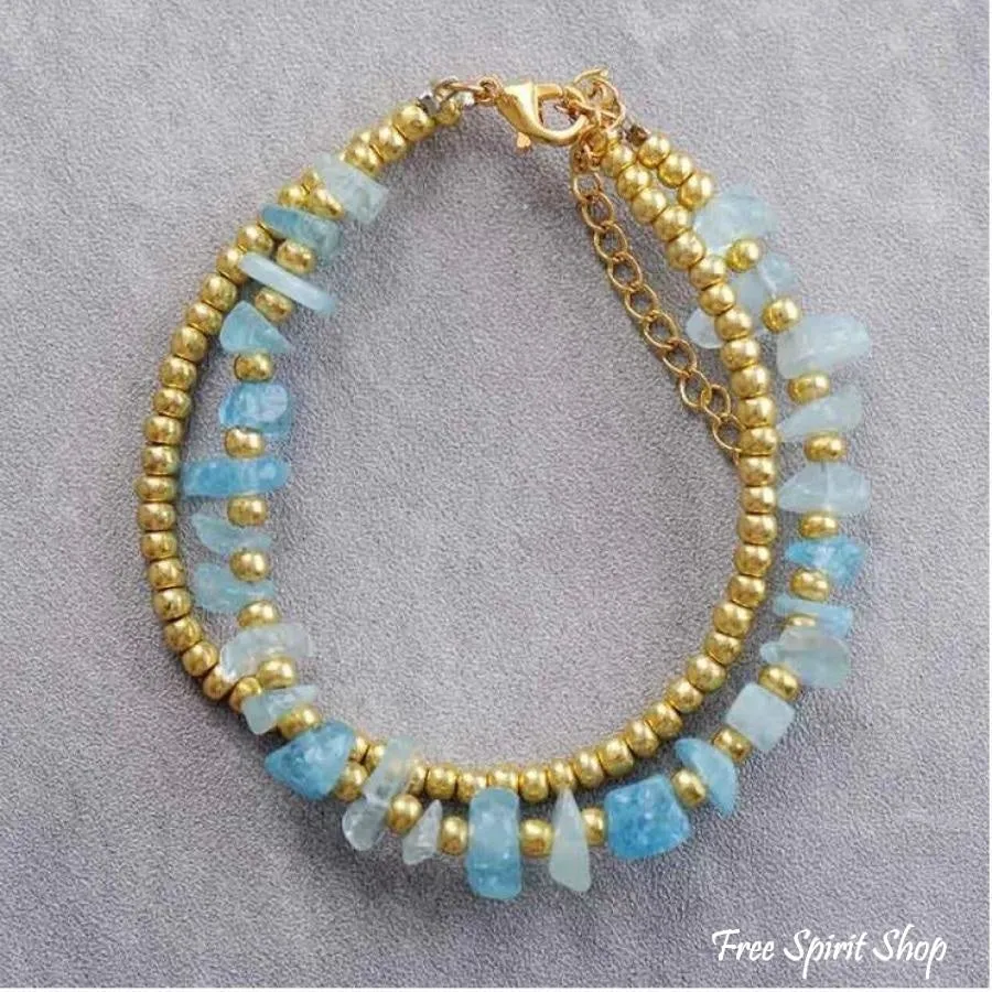 Natural Aquamarine & Quartz Beaded Bracelet