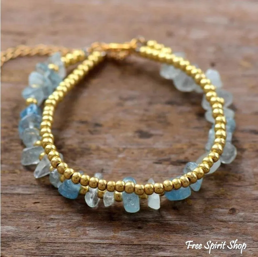 Natural Aquamarine & Quartz Beaded Bracelet