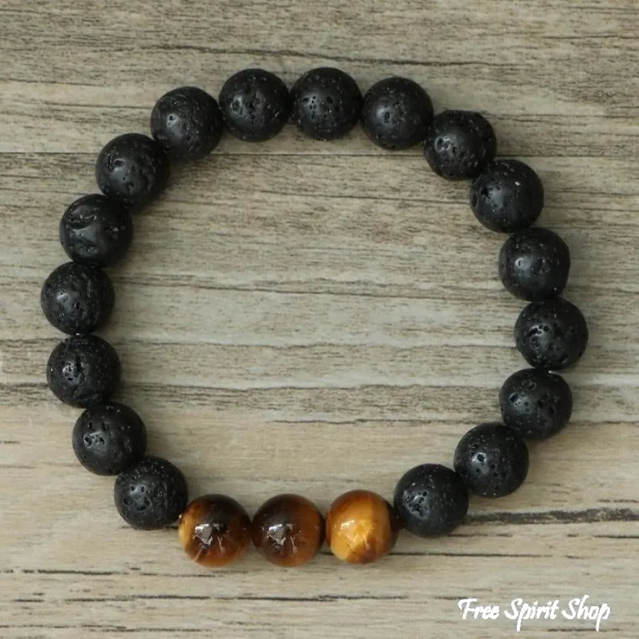 Natural Black Lava Stone & Blue Tiger Eye Beads Bracelet