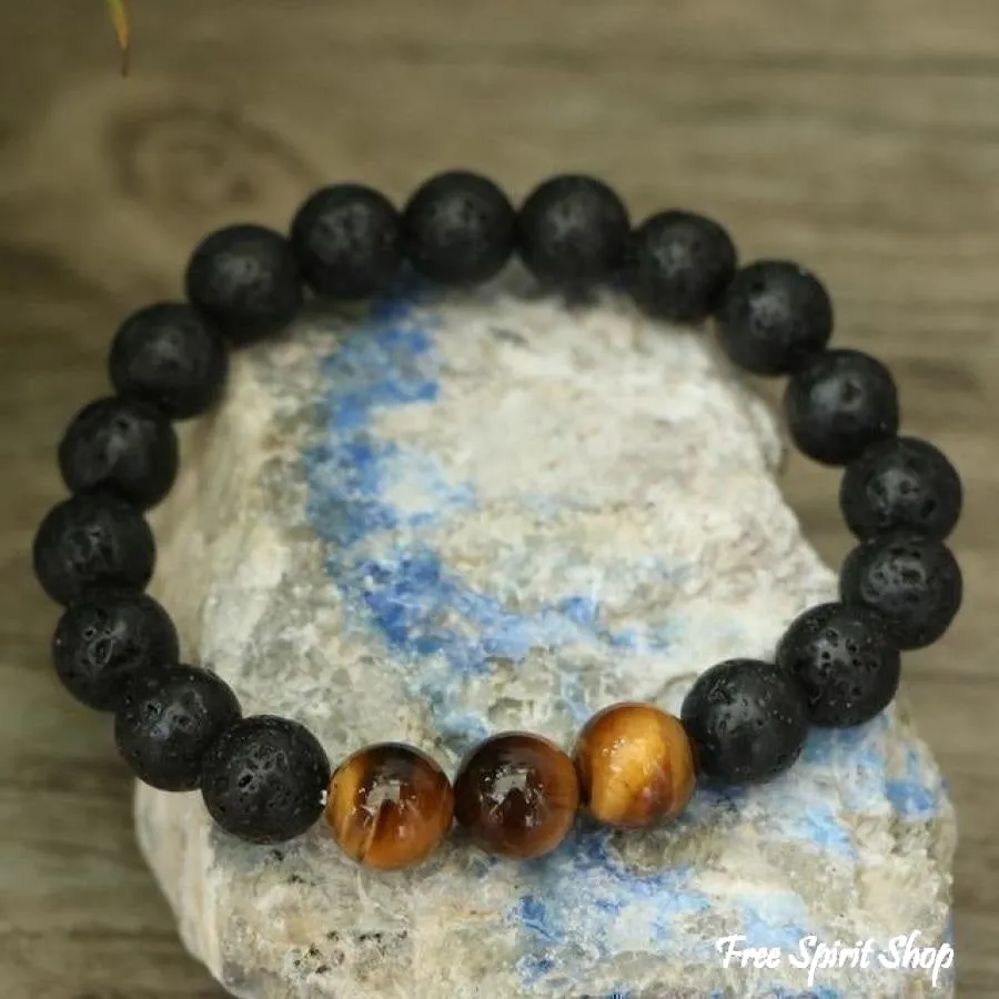 Natural Black Lava Stone & Blue Tiger Eye Beads Bracelet