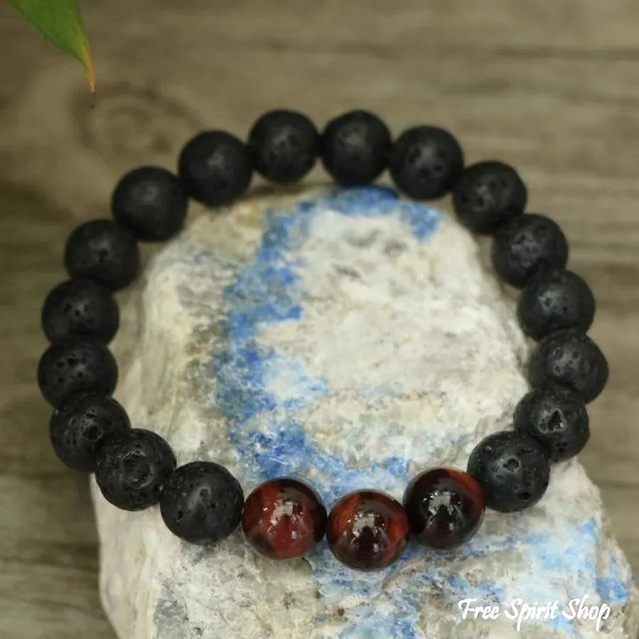 Natural Black Lava Stone & Blue Tiger Eye Beads Bracelet