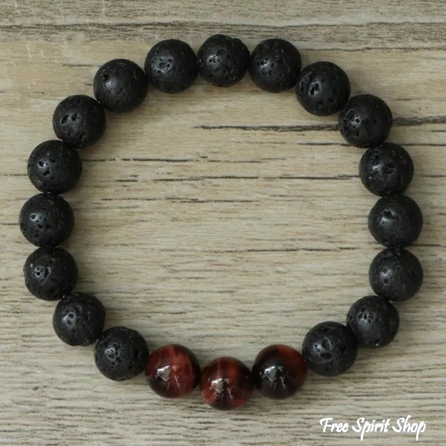 Natural Black Lava Stone & Blue Tiger Eye Beads Bracelet