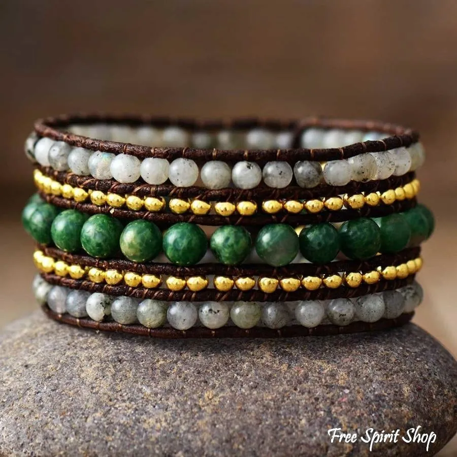 Natural Labradorite & Green Stone Wrap Bracelet