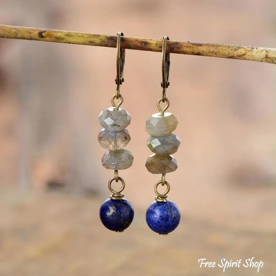 Natural Labradorite & Lapis Lazuli Earrings