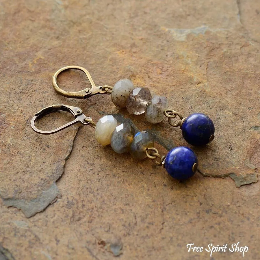 Natural Labradorite & Lapis Lazuli Earrings