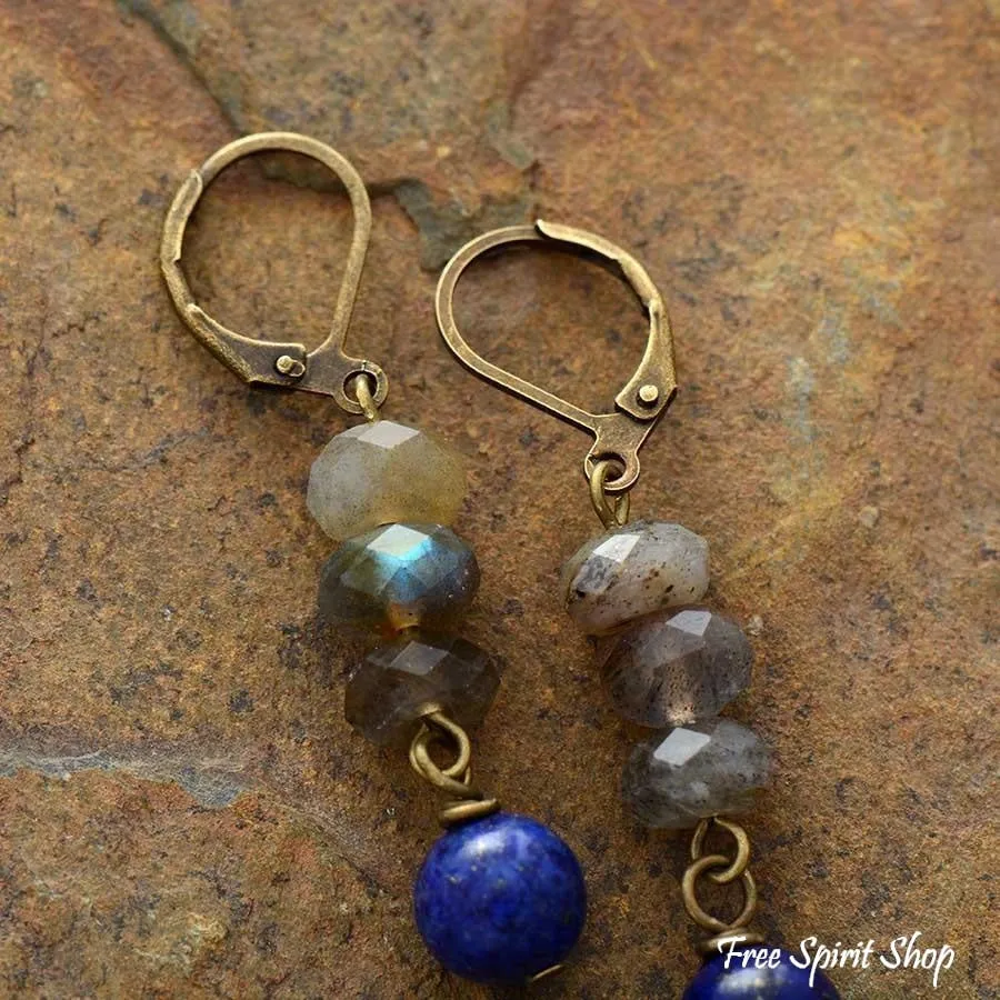 Natural Labradorite & Lapis Lazuli Earrings