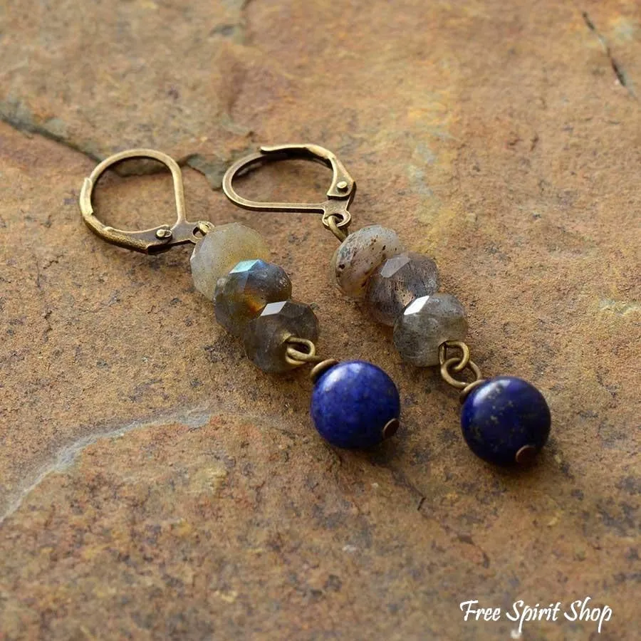 Natural Labradorite & Lapis Lazuli Earrings