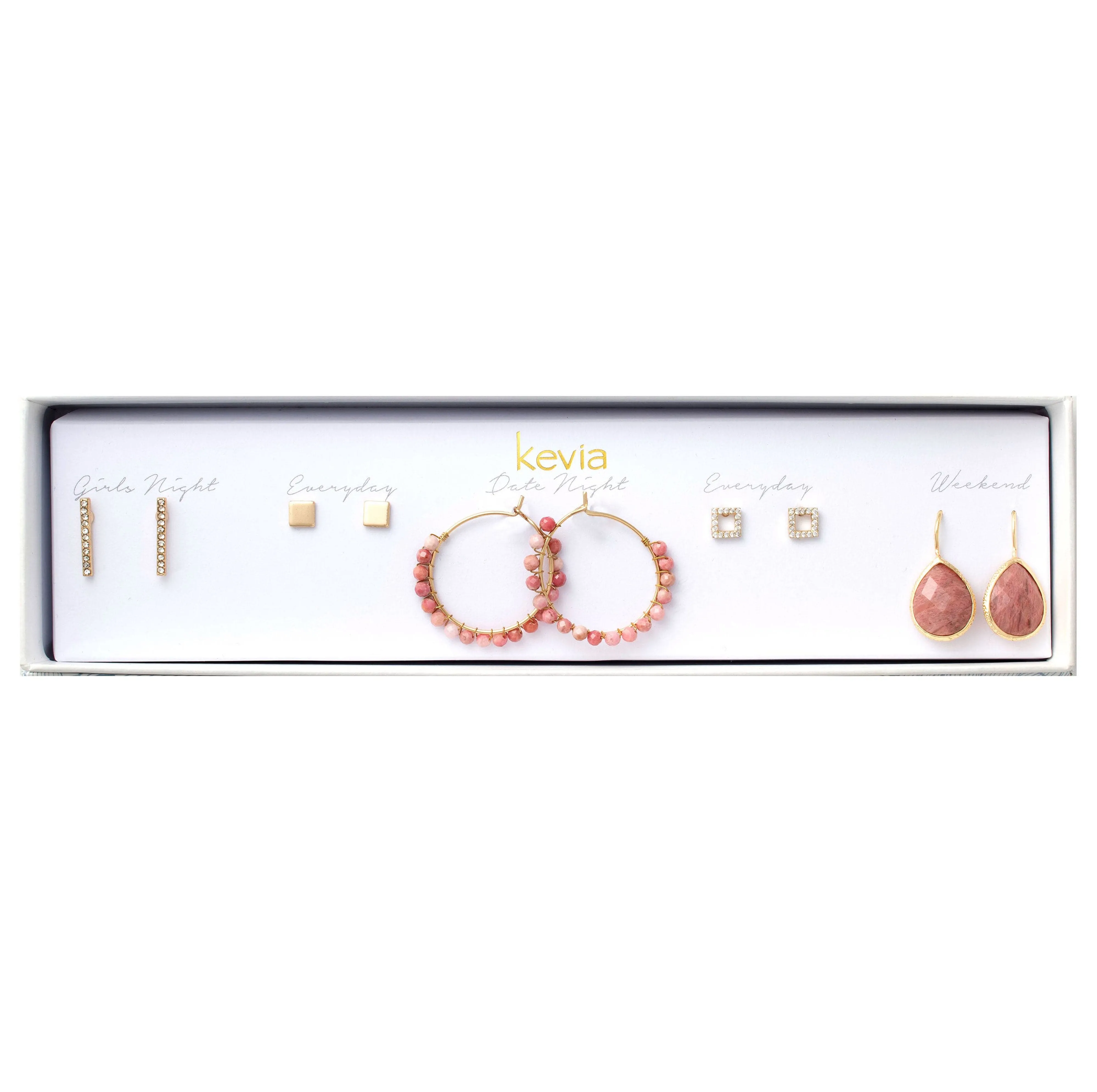 Natural Pink Stone Hoop Earring Set