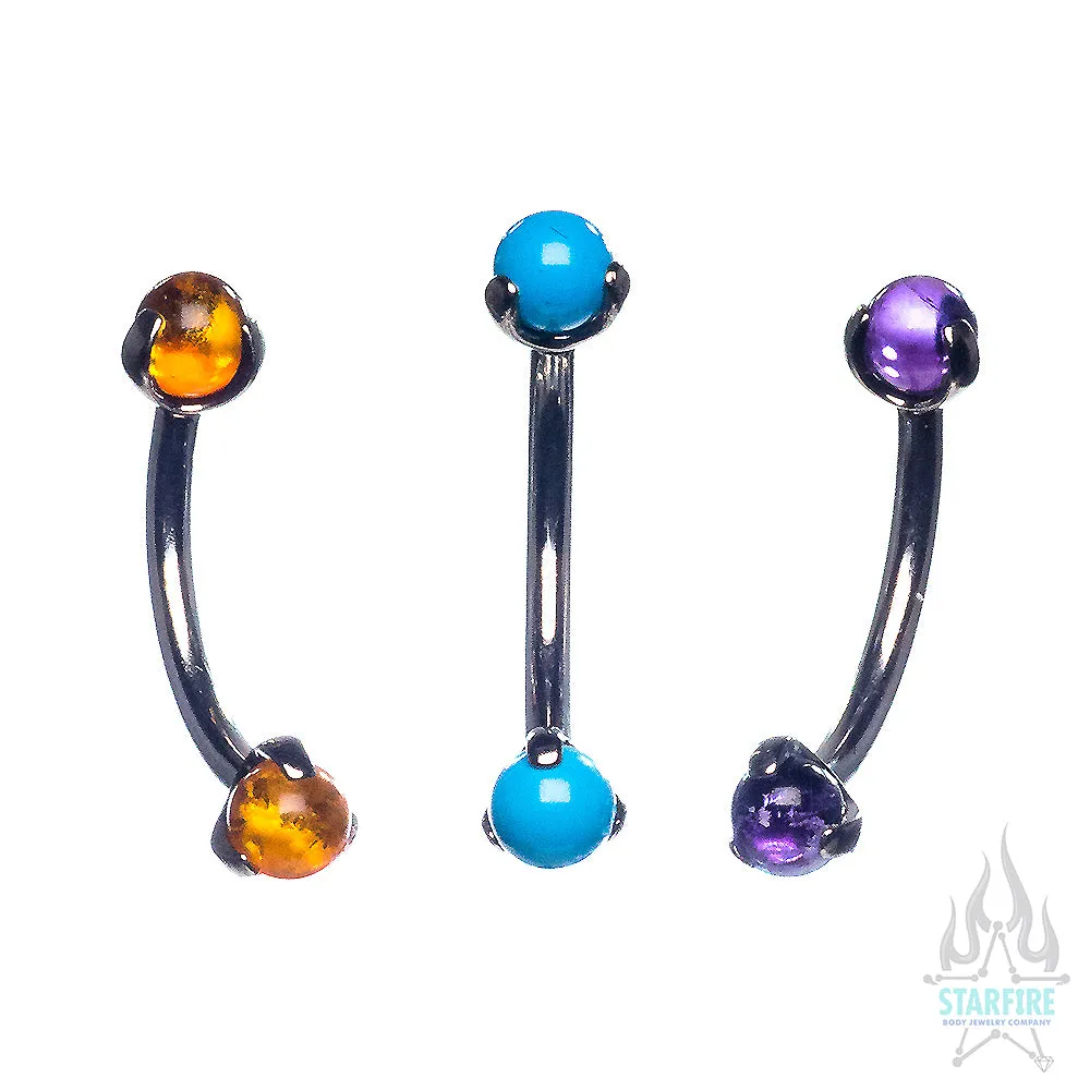 Natural Stone Balls in Prong's Curved Barbell